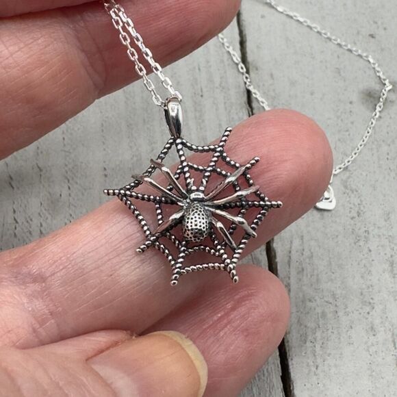 Spider Web Sterling Silver Spider Necklace - Picture 4 of 5